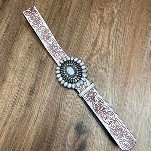 white and red rose patterned western style turquoise gem mandala belt boho